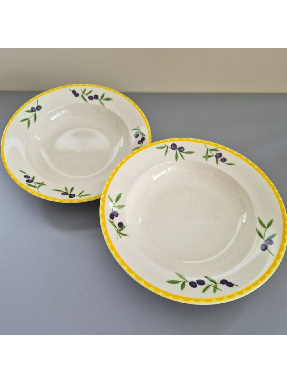 Studio Nova Olive Branch Large Rim Soup Bowl Set of 2, Mediterranean Dishes